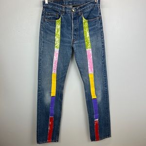 ⭐️Vintage Levi’s House of Sisson custom altered acrylic paint stripe jeans